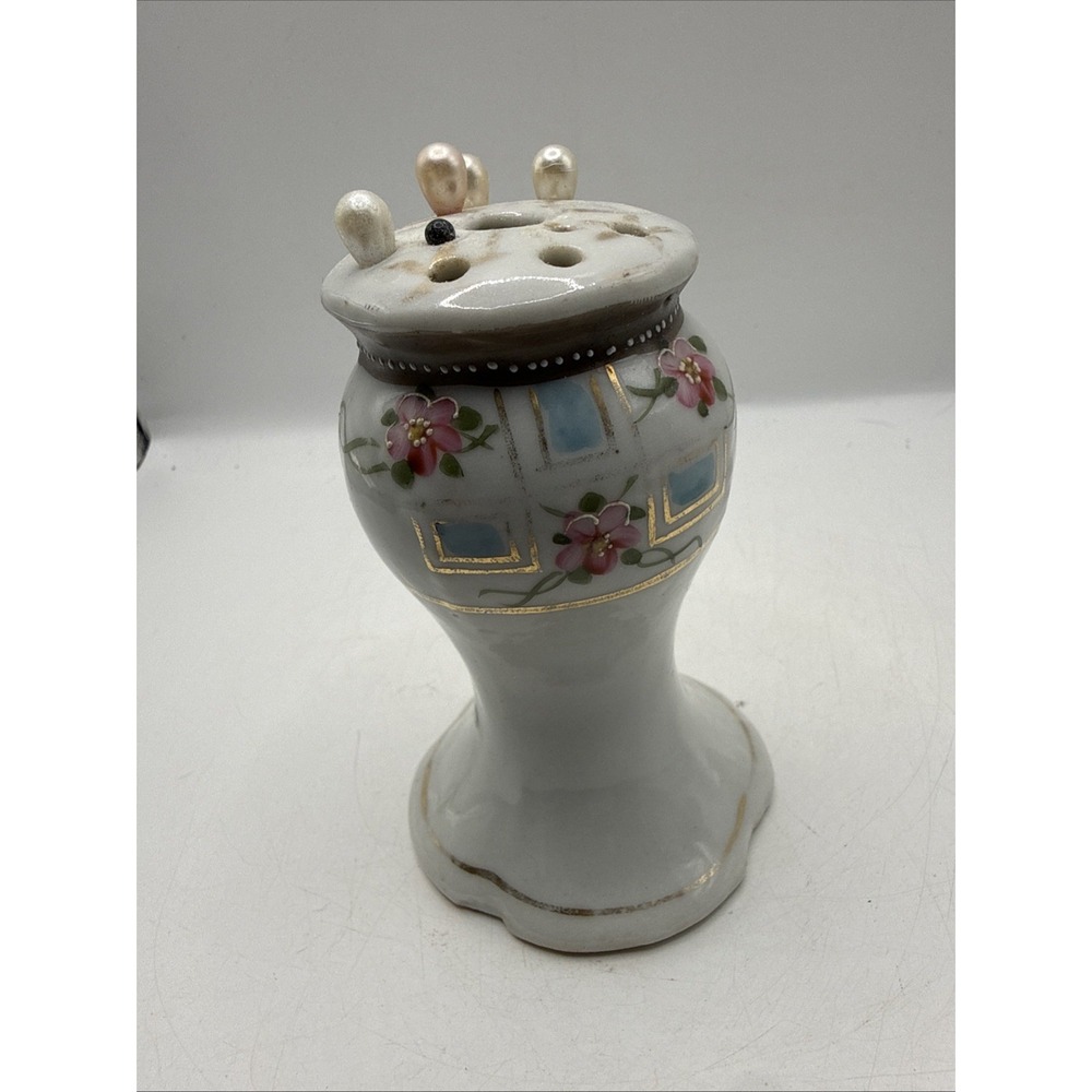 Vintage Porcelain Hand-Painted Haat Pin Holder Made in Japan with Hat Pins - Picture 5 of 12